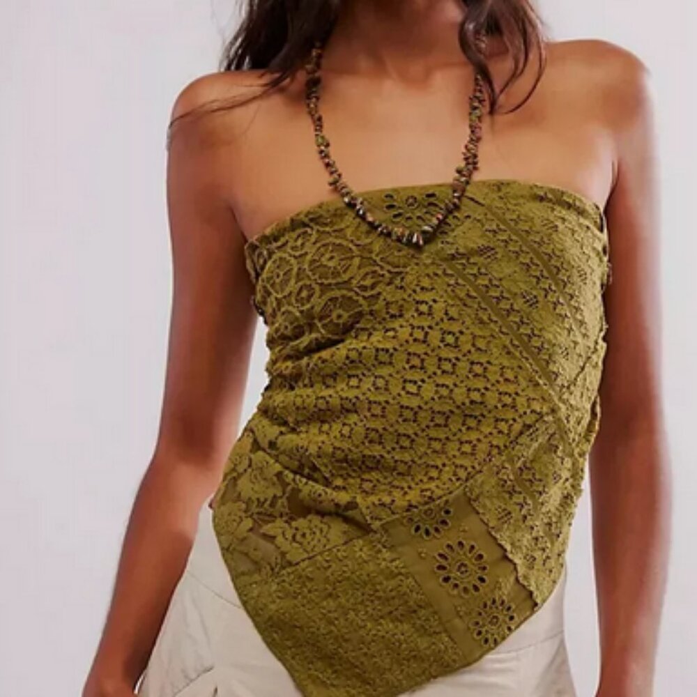 Free People Olive Green Lace Strapless Crop Top